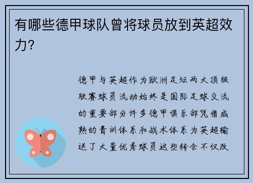 有哪些德甲球队曾将球员放到英超效力？